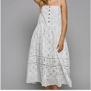 NWOT POL White Eyelet Lined Midi Dress Women’s Medium